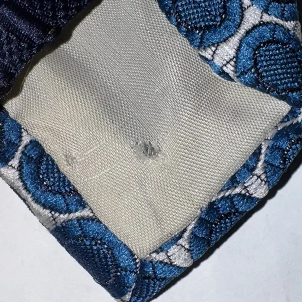 Bronzini Mens Tie Blue Jacquard Diagonal Stripe Geometric Foulard Circle Pattern